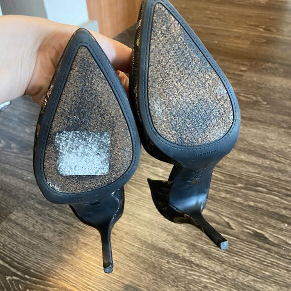 Jessica Simpson Livvy Pointed Toe Pumps Black Gold Foil Floral Print Size 8.5 - Picture 12 of 12